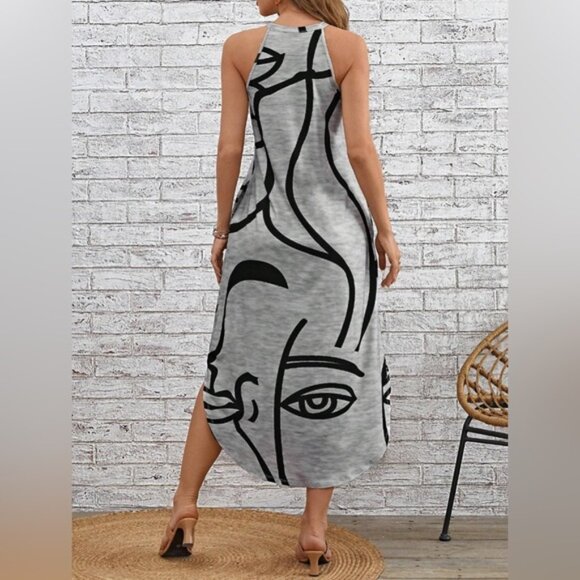 Grey Figure Graphic Curved Hem Dress - Picture 3 of 6